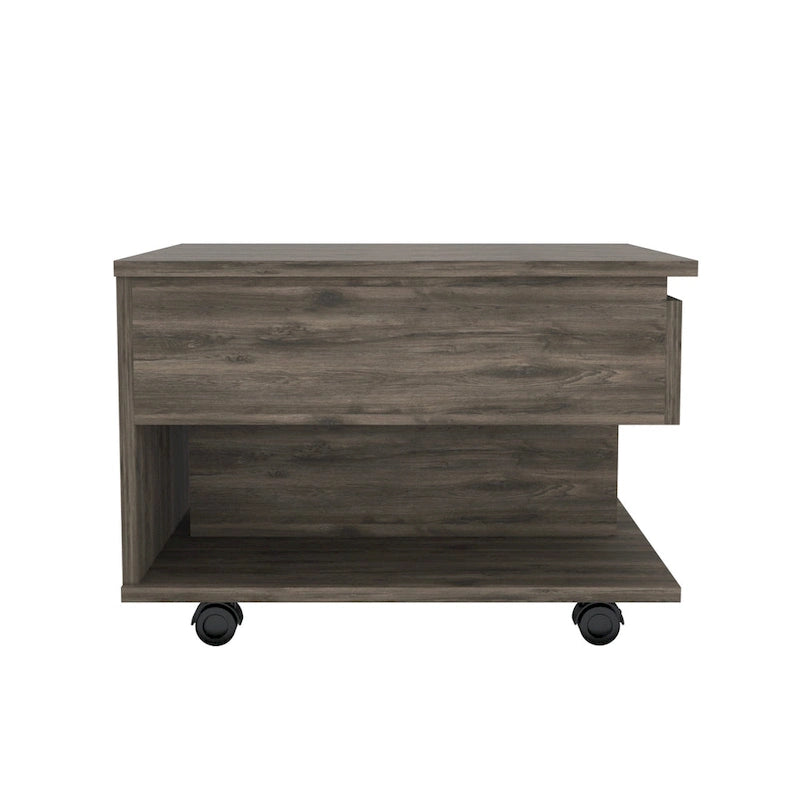 Mesa de centro elevable de color marrón oscuro con cajón (15.3"H x 21.6"W x 19.6"D)
