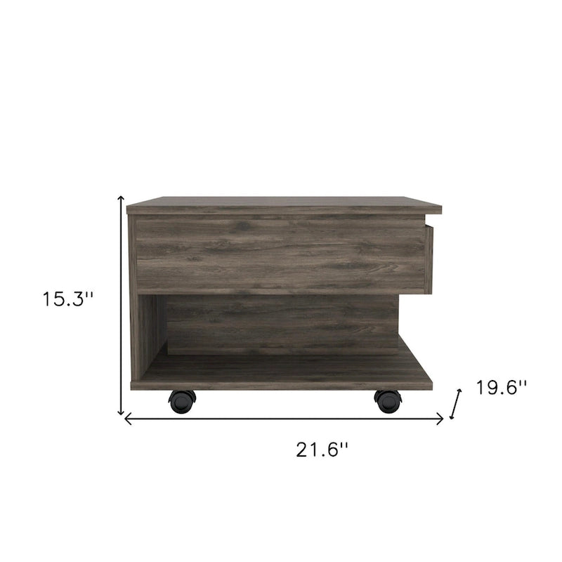 Mesa de centro elevable de color marrón oscuro con cajón (15.3"H x 21.6"W x 19.6"D)