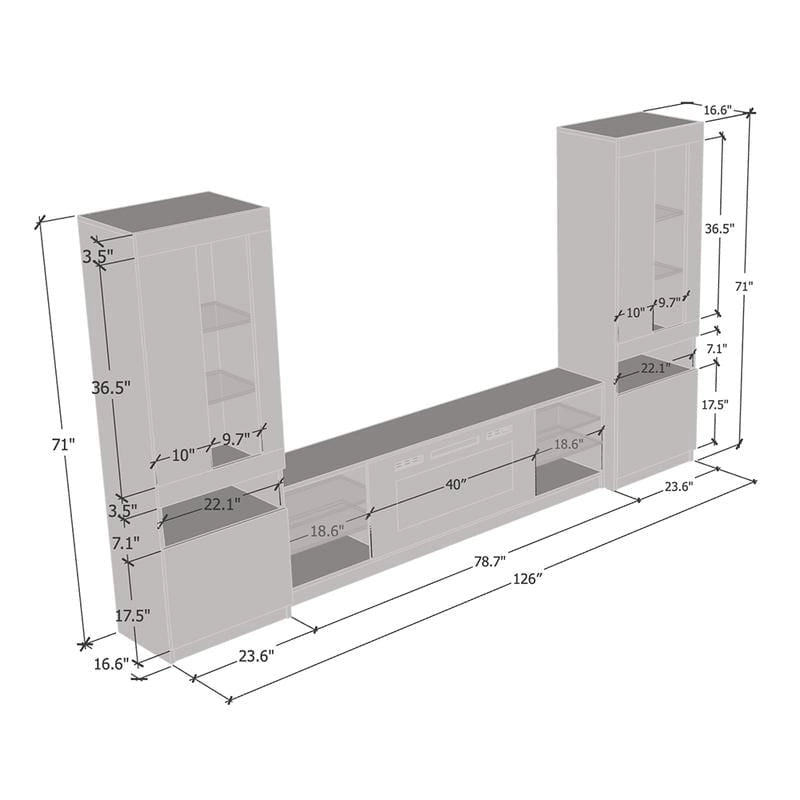 Mueble de pared moderno para centro de entretenimiento con chimenea eléctrica
