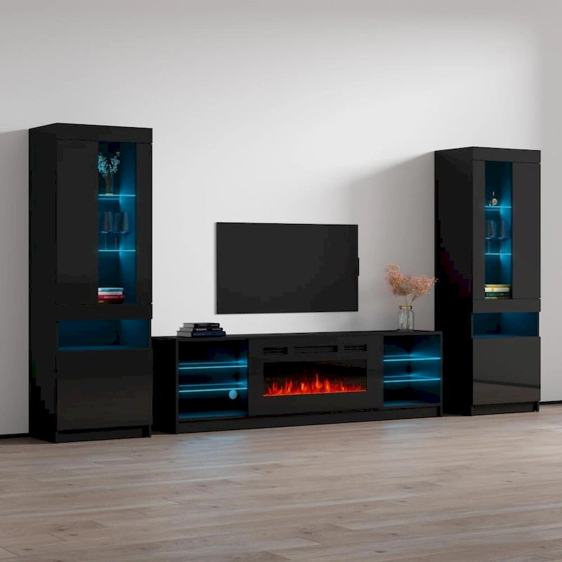 Mueble de pared moderno para centro de entretenimiento con chimenea eléctrica