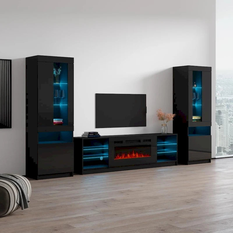 Mueble de pared moderno para centro de entretenimiento con chimenea eléctrica