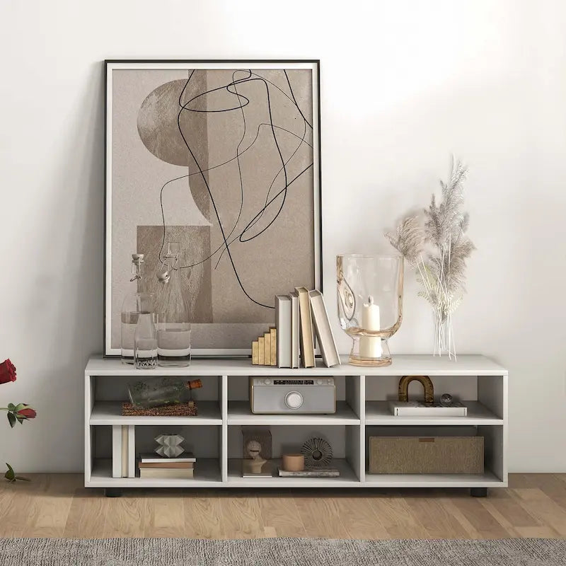 Mueble de TV con 6 compartimentos y estantes ajustables
