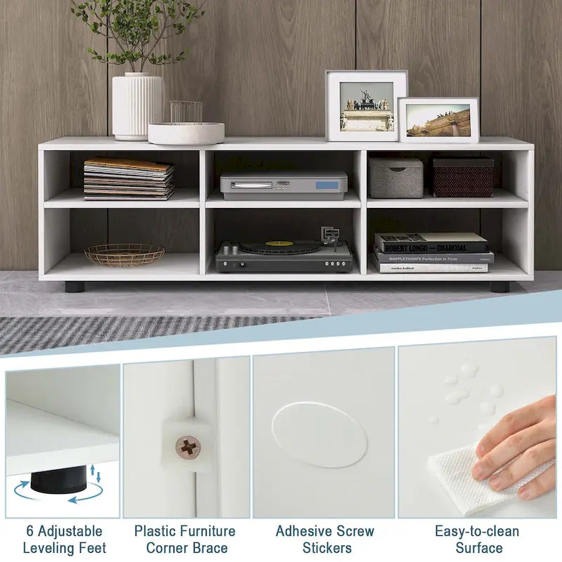 Mueble de TV con 6 compartimentos y estantes ajustables