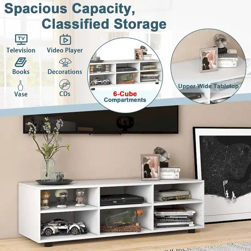 Mueble de TV con 6 compartimentos y estantes ajustables
