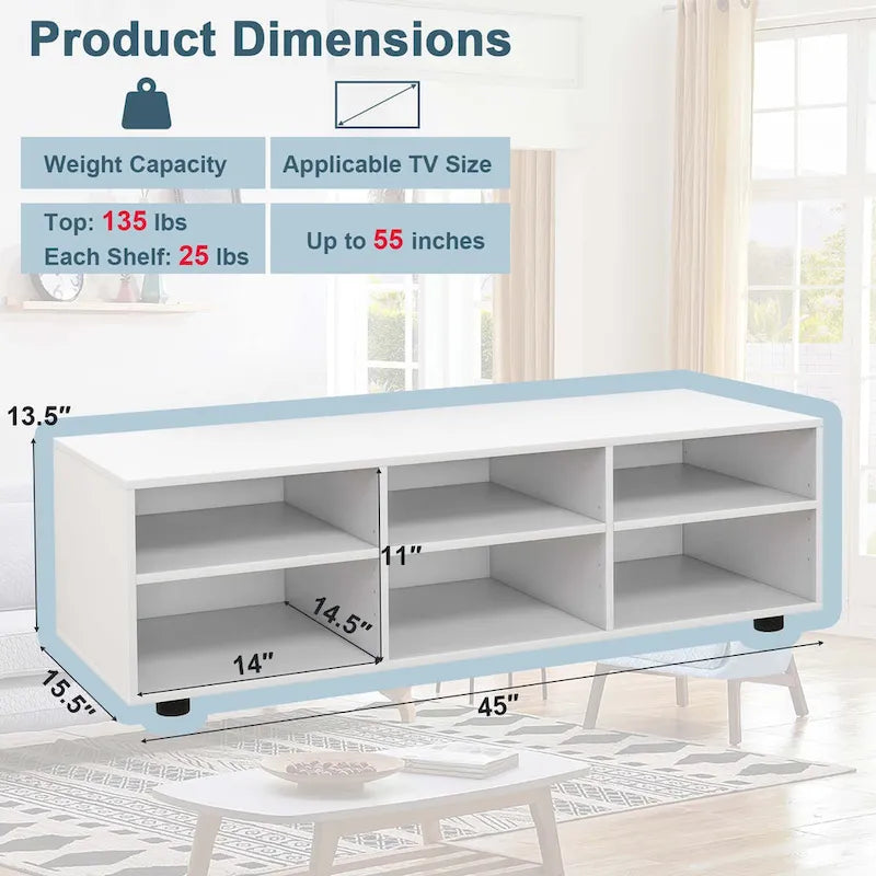 Mueble de TV con 6 compartimentos y estantes ajustables