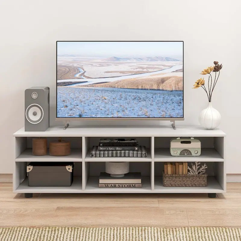 Mueble de TV con 6 compartimentos y estantes ajustables