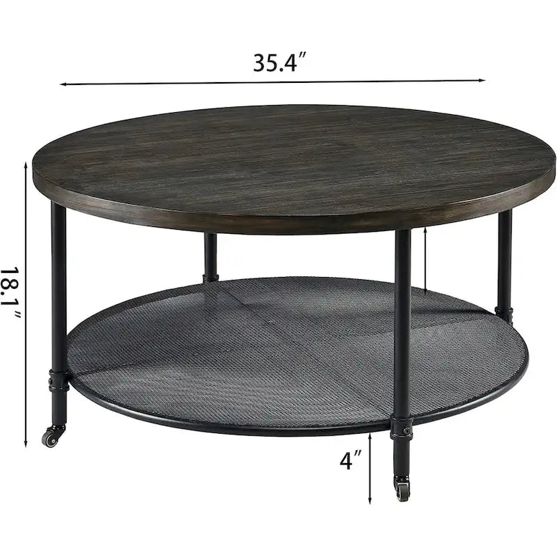 Mesa de centro redonda de 2 niveles con estructura de metal