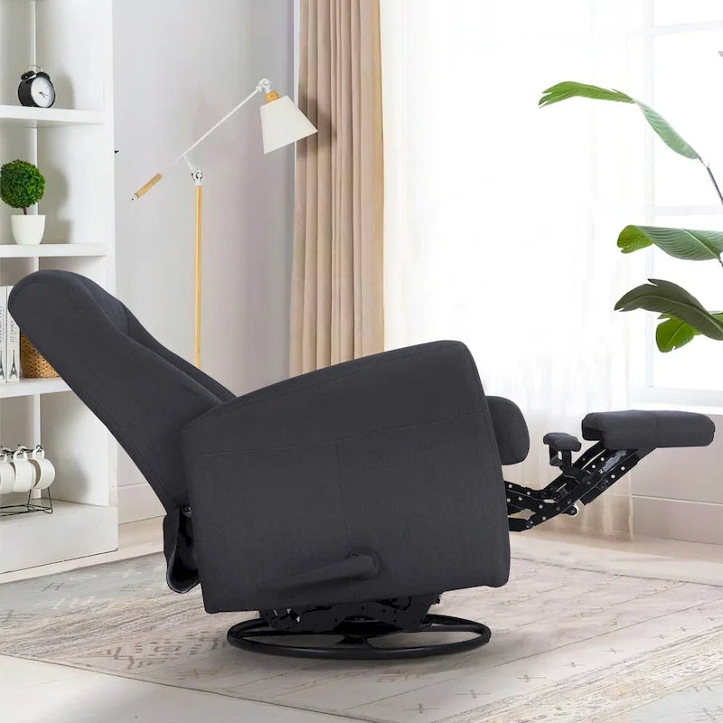 Sillón reclinable manual deslizante giratorio de 29.5" de ancho, tela gris oscuro