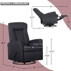 Sillón reclinable manual deslizante giratorio de 29.5" de ancho, tela gris oscuro