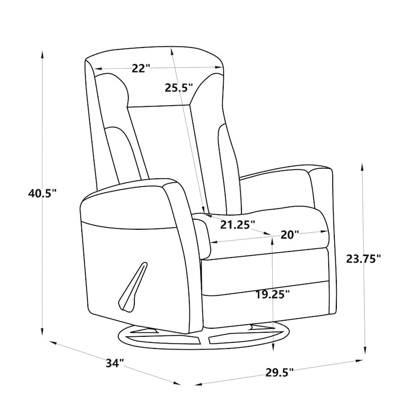 Sillón reclinable manual deslizante giratorio de 29.5" de ancho, tela gris oscuro
