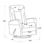 Sillón reclinable manual deslizante giratorio de 29.5" de ancho, tela gris oscuro