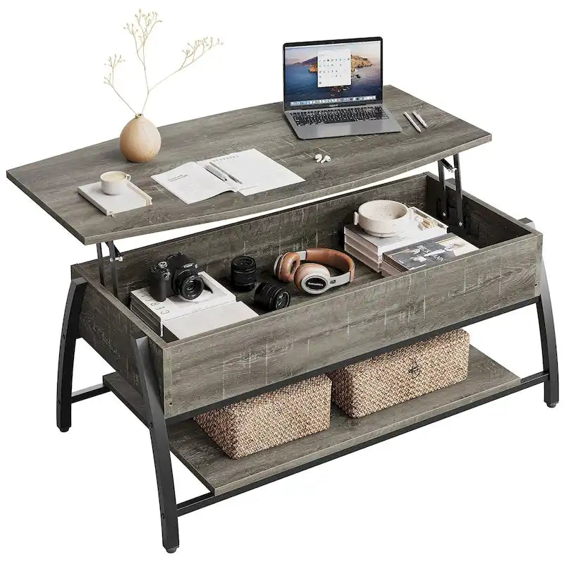 Mesa de centro ovalada elevable con almacenamiento oculto - 105 cm