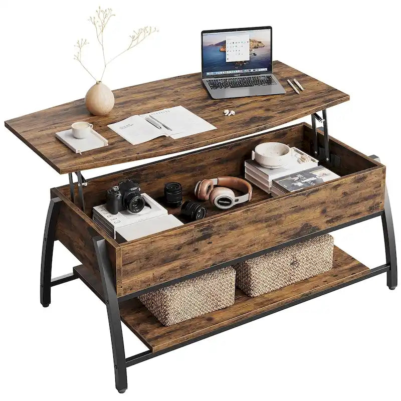 Mesa de centro ovalada elevable con almacenamiento oculto - 105 cm
