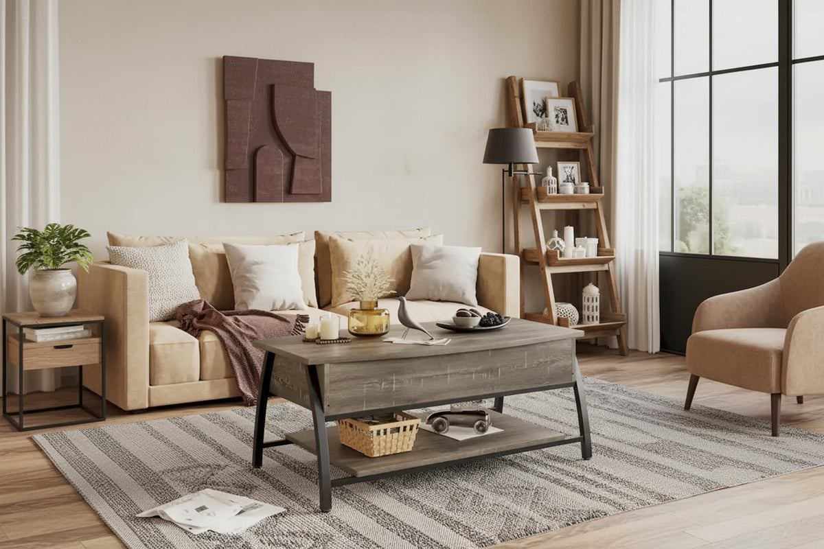 Lift Top Coffee Table Oval Wood Table with Hidden Storage Shelves - 41.5 inch