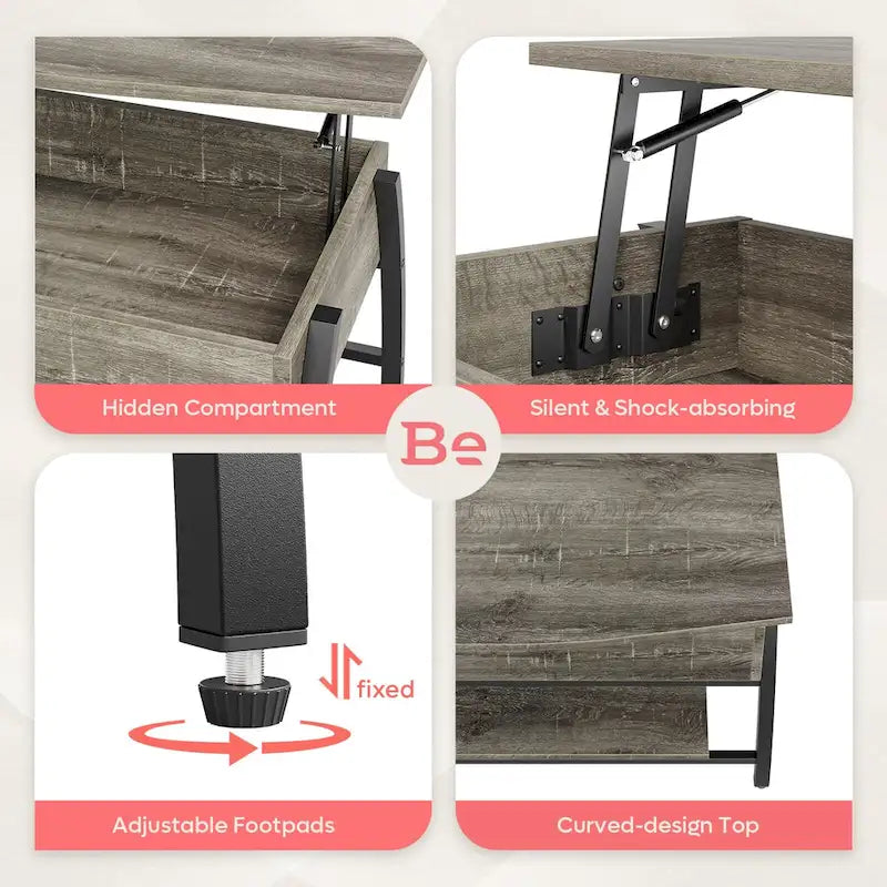 Mesa de centro ovalada elevable con almacenamiento oculto - 105 cm
