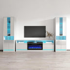 Mueble de TV con chimenea eléctrica y estanterías