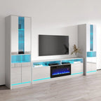 Mueble de TV con chimenea eléctrica y estanterías