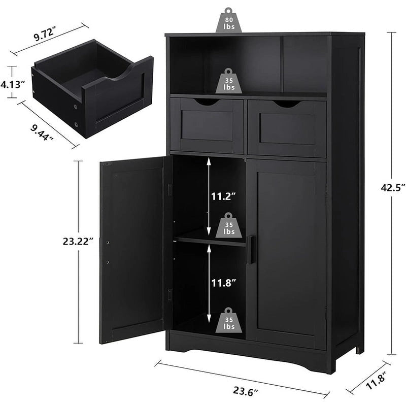 Armario de Almacenamiento de Suelo con 2 Puertas (30 cm Profundidad x 60 cm Ancho x 108 cm Altura)