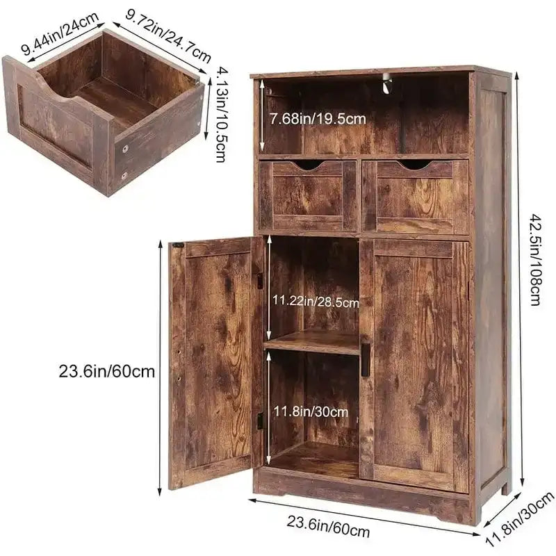 Armario de Almacenamiento de Suelo con 2 Puertas (30 cm Profundidad x 60 cm Ancho x 108 cm Altura)