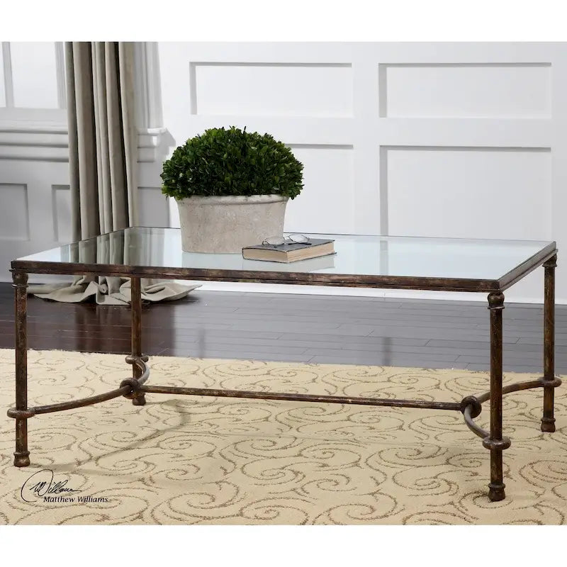 Mesa de centro de hierro con pátina de bronce rústico