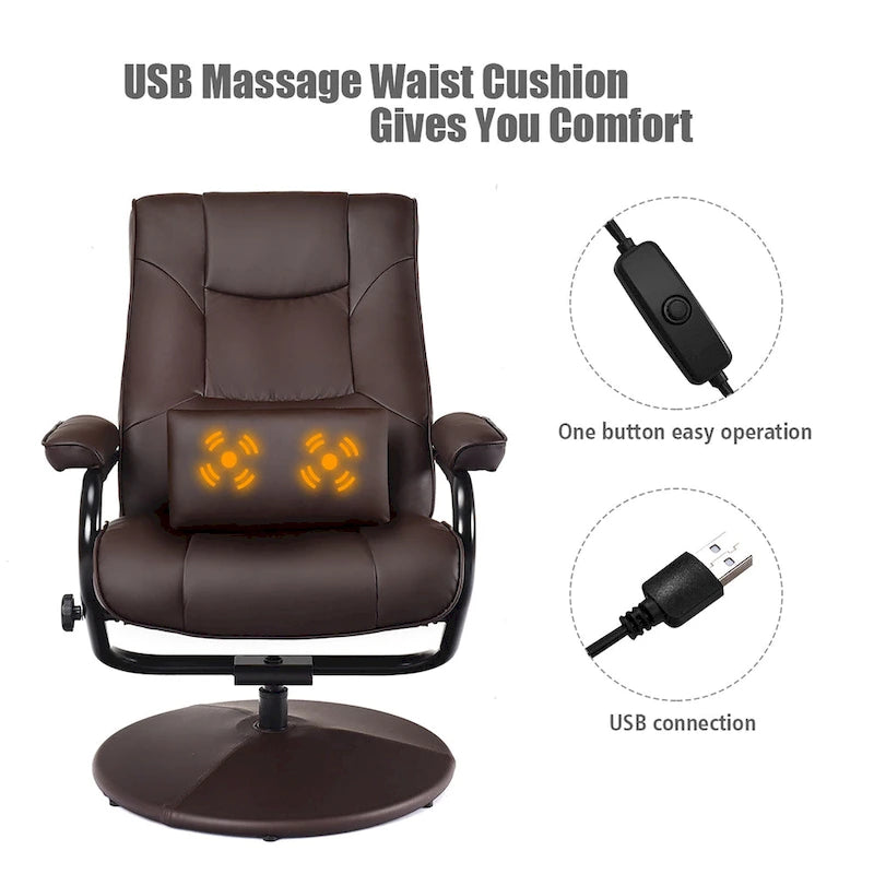 Sillón reclinable giratorio 360 grados con otomana