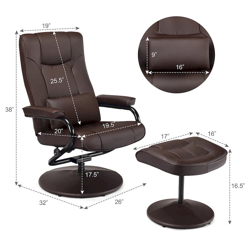 Sillón reclinable giratorio 360 grados con otomana