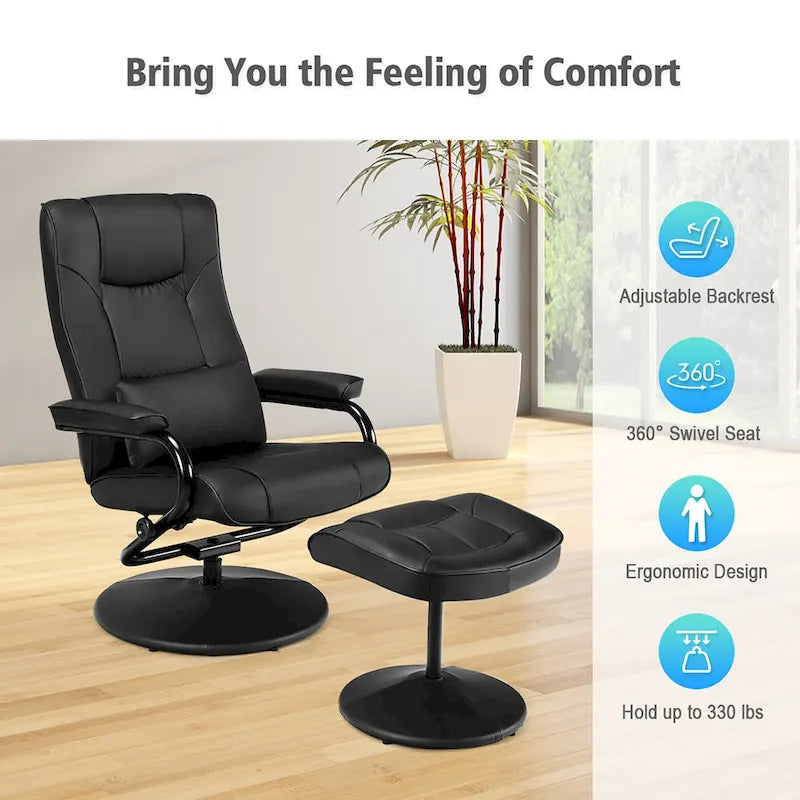 Sillón reclinable giratorio 360 grados con otomana