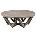 Mesa de centro redonda de madera de olmo recuperada de 48" con base geométrica