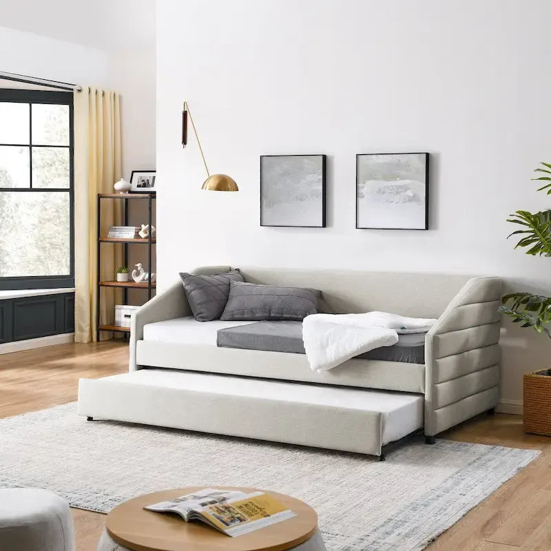 Sofá cama tapizado individual con dos cajones de almacenamiento
