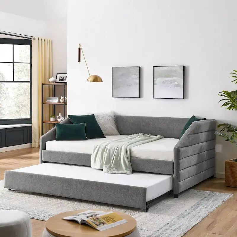 Sofá cama tapizado individual con dos cajones de almacenamiento