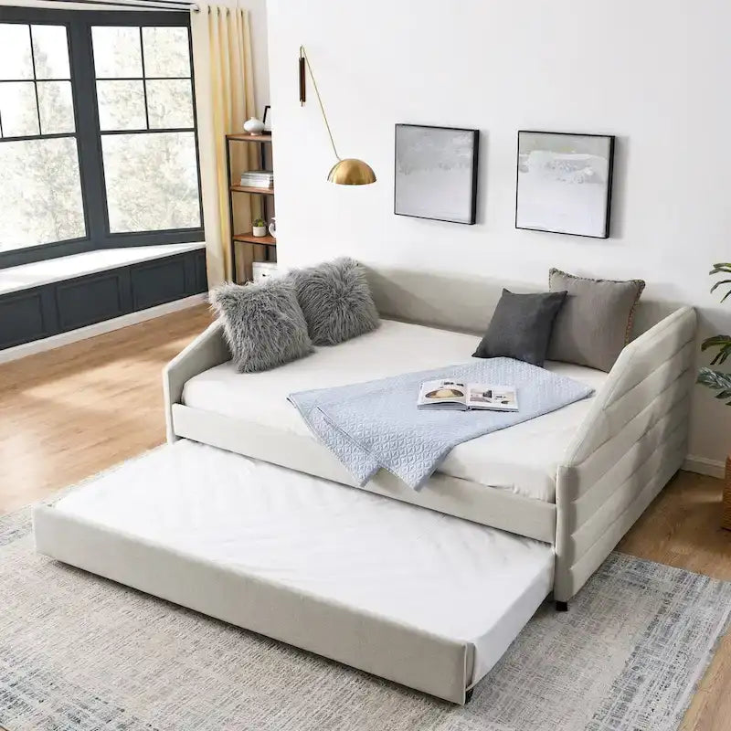 Sofá cama tapizado individual con dos cajones de almacenamiento
