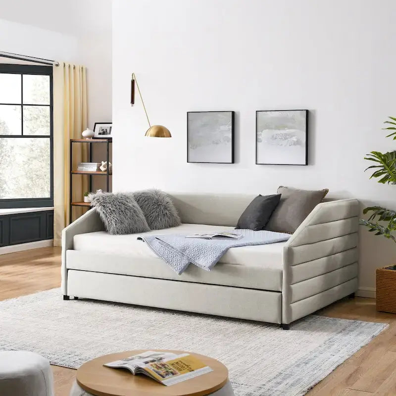Sofá cama tapizado individual con dos cajones de almacenamiento