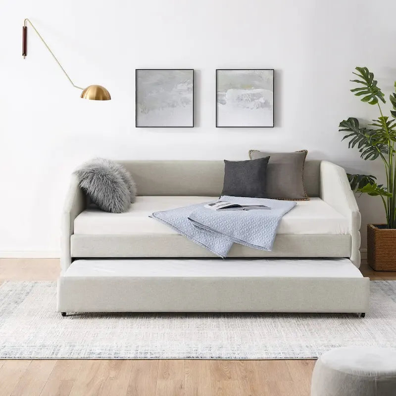 Sofá cama tapizado individual con dos cajones de almacenamiento