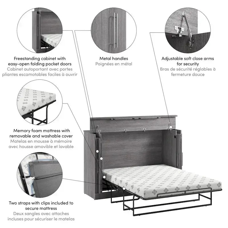Cama tipo gabinete Queen de 75W con colchón