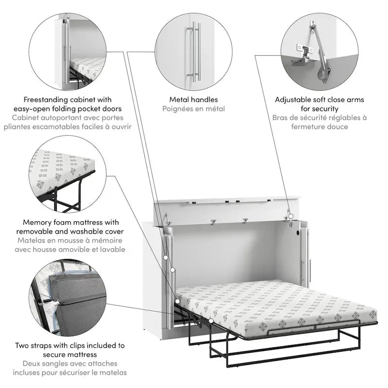 Cama tipo gabinete Queen de 75W con colchón