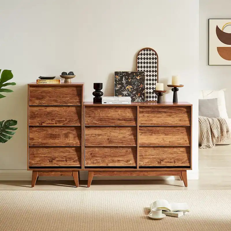 Cómoda de 6 cajones con diseño biselado y patas de madera maciza