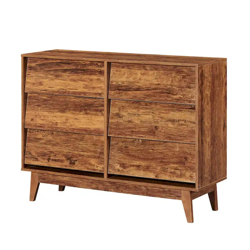 Cómoda de 6 cajones con diseño biselado y patas de madera maciza