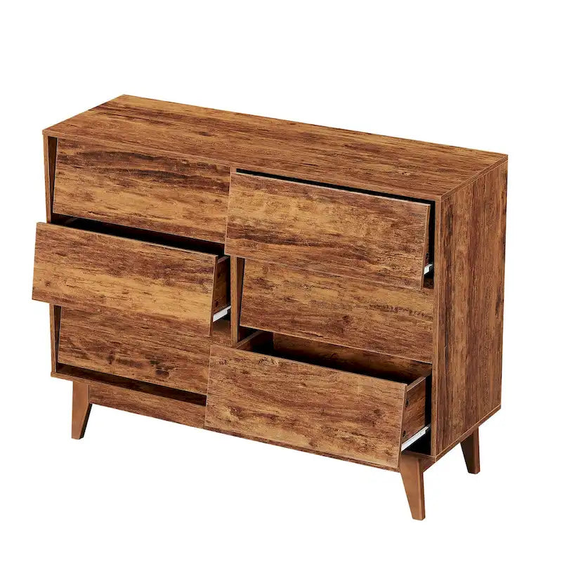 Cómoda de 6 cajones con diseño biselado y patas de madera maciza