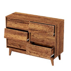 Cómoda de 6 cajones con diseño biselado y patas de madera maciza