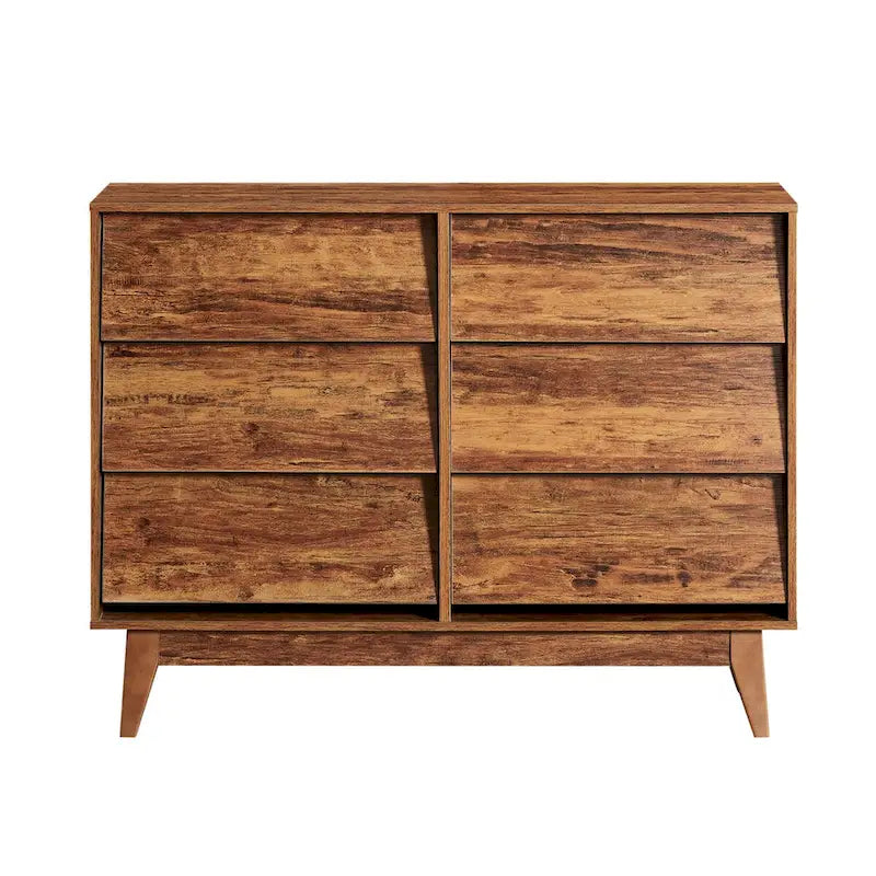 Cómoda de 6 cajones con diseño biselado y patas de madera maciza