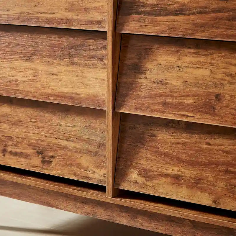 Cómoda de 6 cajones con diseño biselado y patas de madera maciza