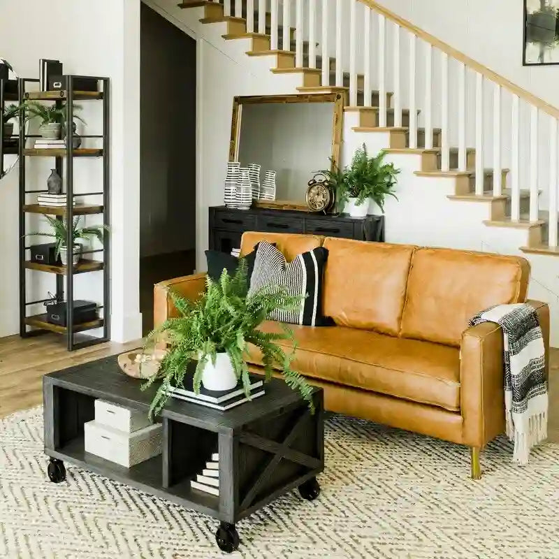 Sofá minimalista de cuero natural - 78.8An. x 35.5Prof. x 33.5Al.
