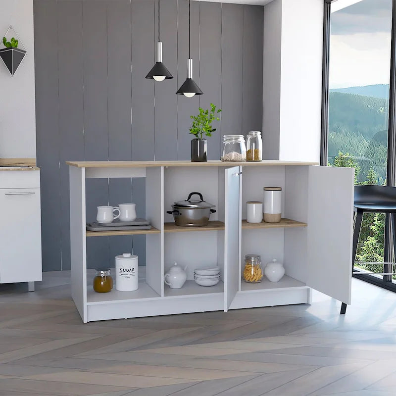 Isla de Cocina con Estantes de Almacenamiento y Gabinete