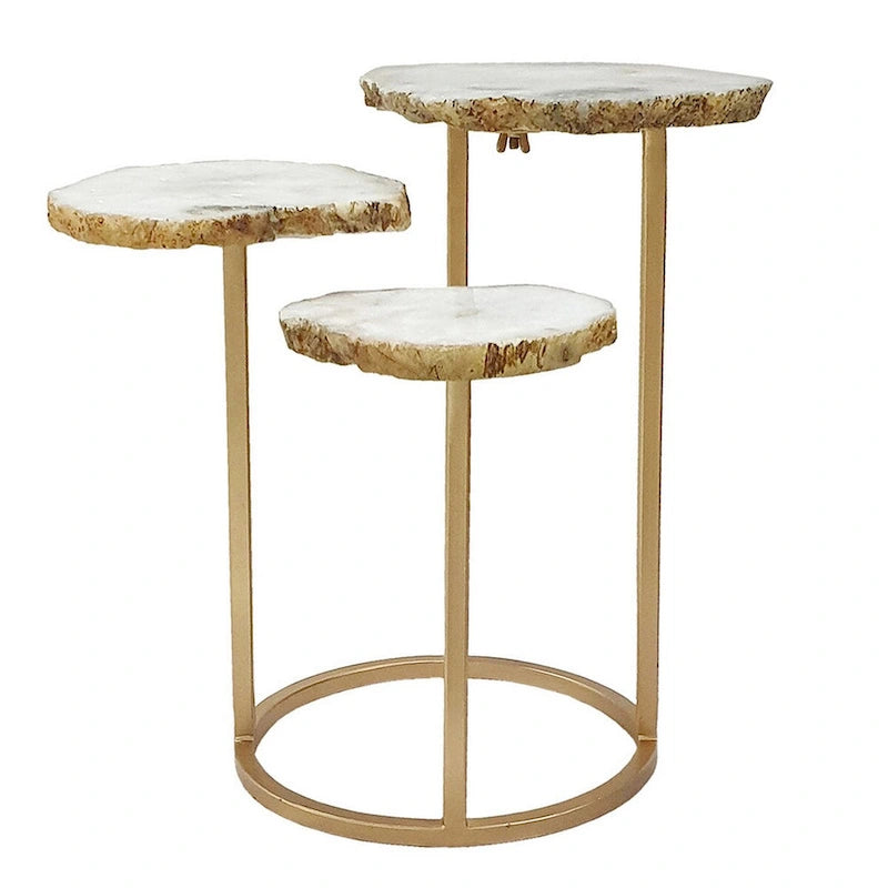 Mesa auxiliar de acento de 3 niveles con tapa de ágata y base de hierro, 18 pulgadas