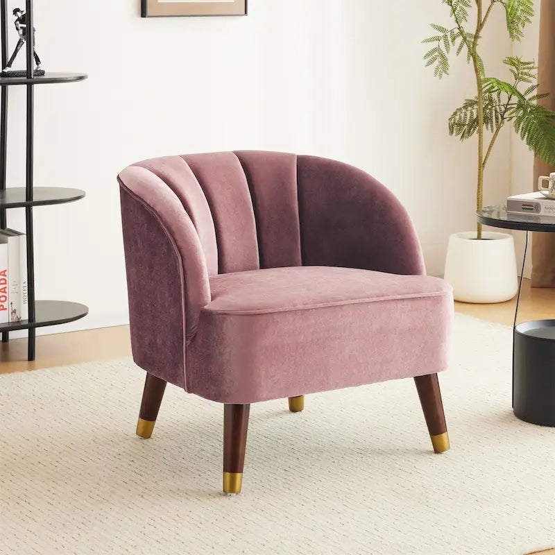 Sillón Acentual de Terciopelo con Patas de Madera de Caucho