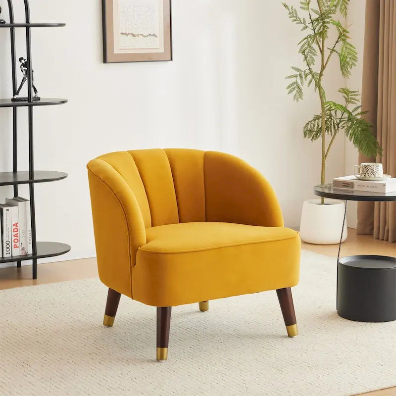 Sillón Acentual de Terciopelo con Patas de Madera de Caucho