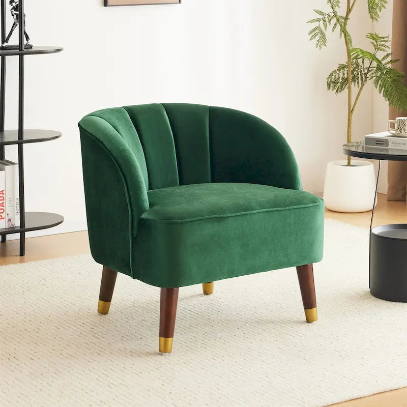 Sillón Acentual de Terciopelo con Patas de Madera de Caucho