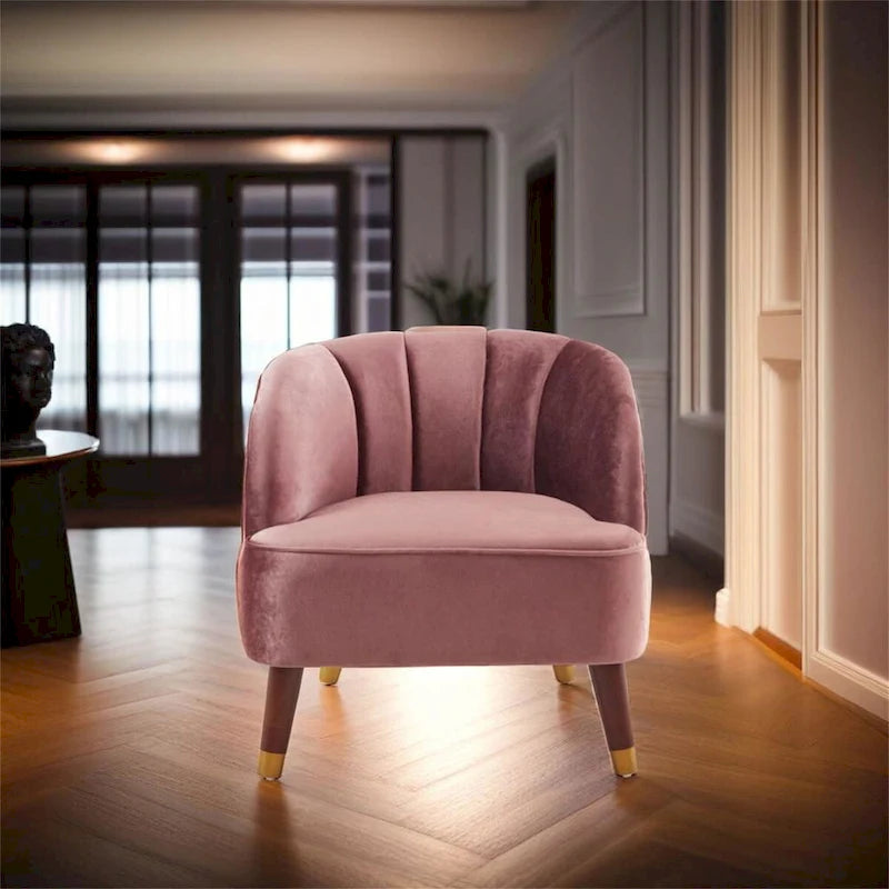 Upholstered Barrel Accent Chair With Wooden Legs