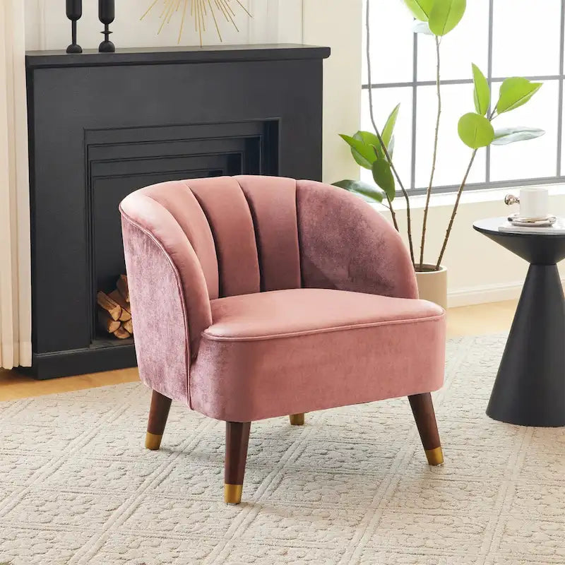 Sillón Acentual de Terciopelo con Patas de Madera de Caucho