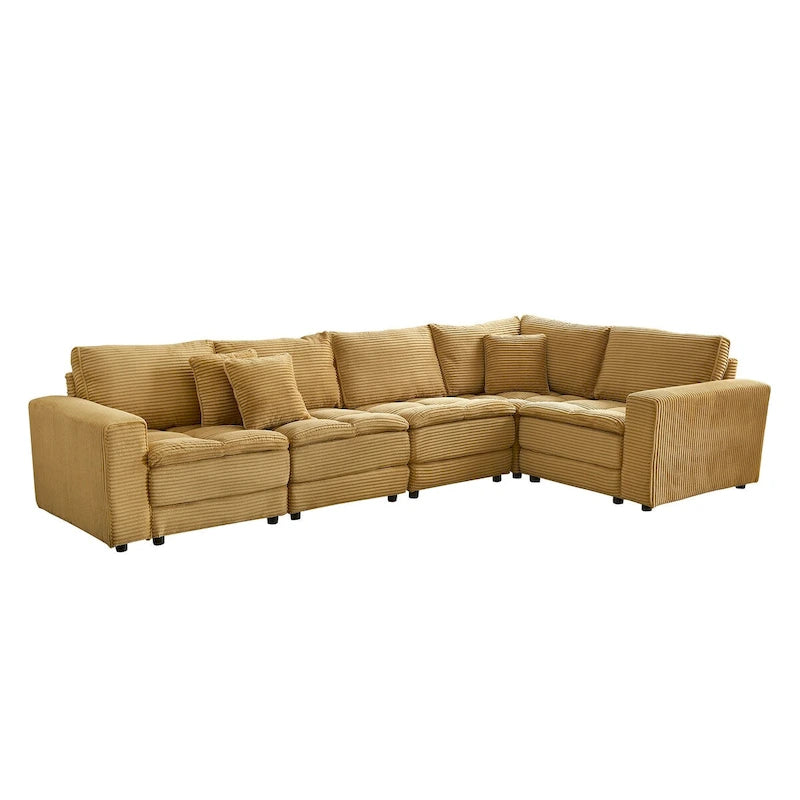 Sofá Seccional Modular de 5 Plazas, Pana Amarilla